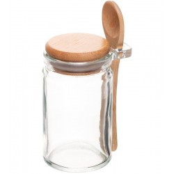 Porta Mantimentos 140ml Redondo com Colher e Tampa de Bambu Vidro